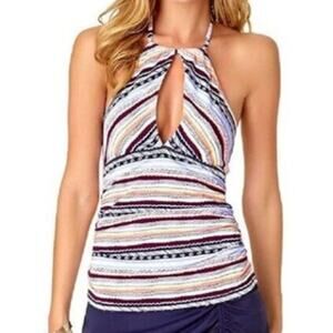 Anne Cole Stormy Seas Pink Blue Keyhole Tankini Swim Top Small NWT
